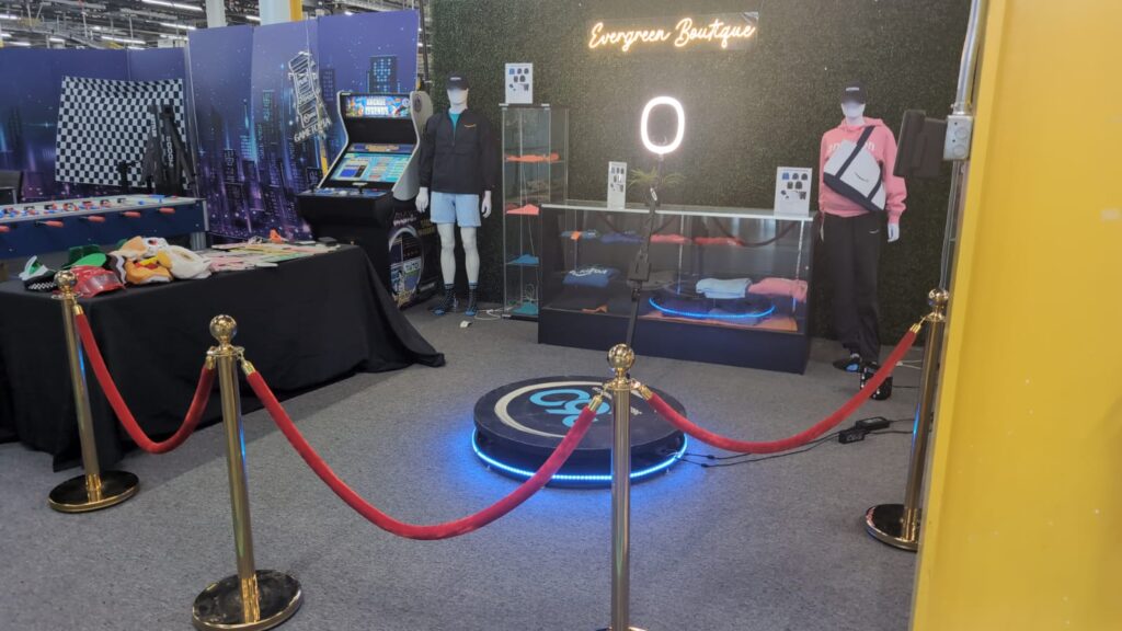360 video booth and stanchions 