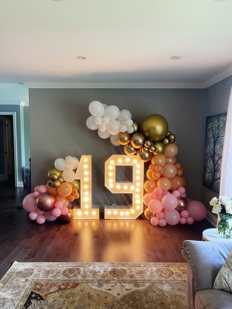 marquee numbers with balloon decor for events and celebrations
