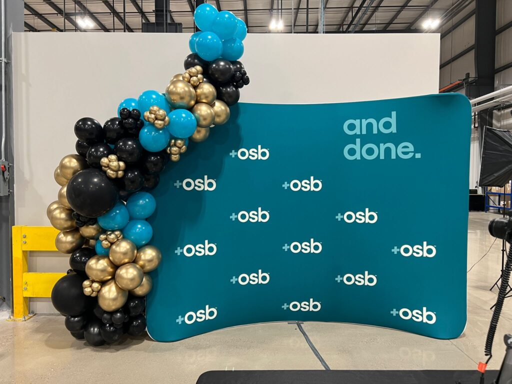 corporate backdrop and balloon garland