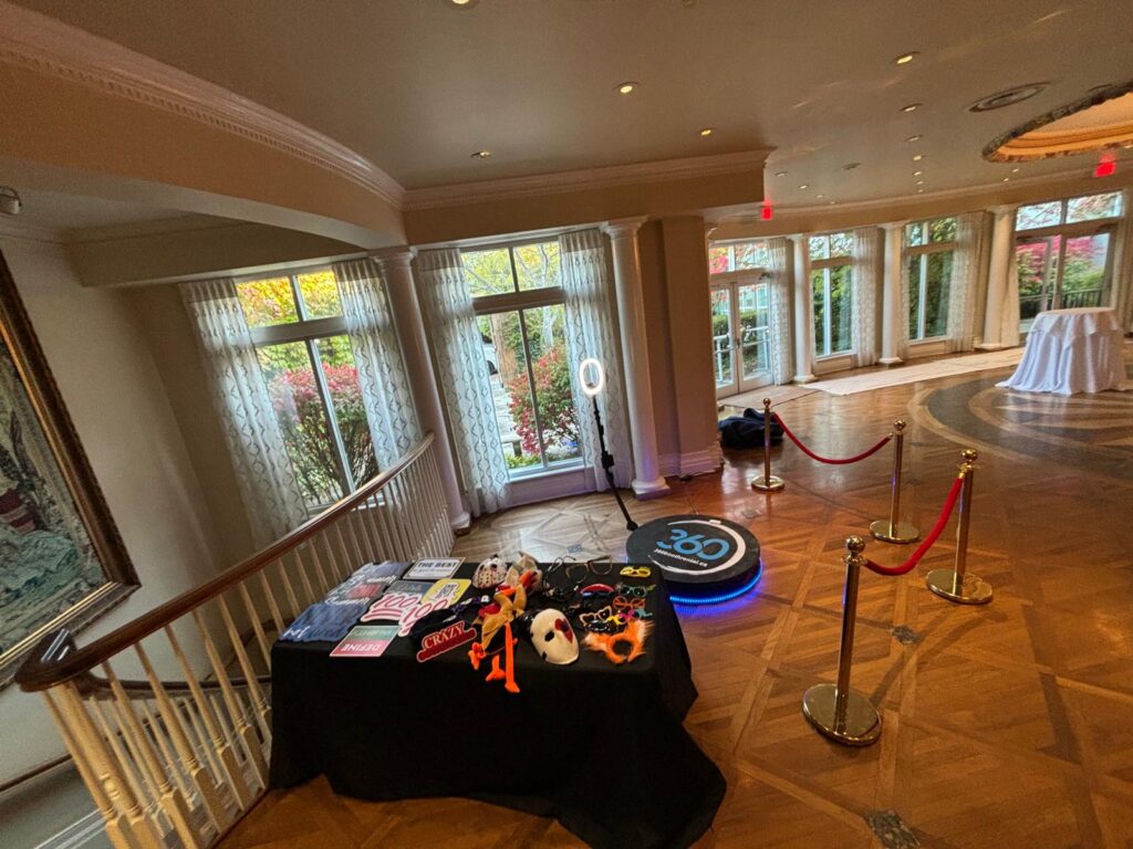 360 video booth, props and stanchions for events